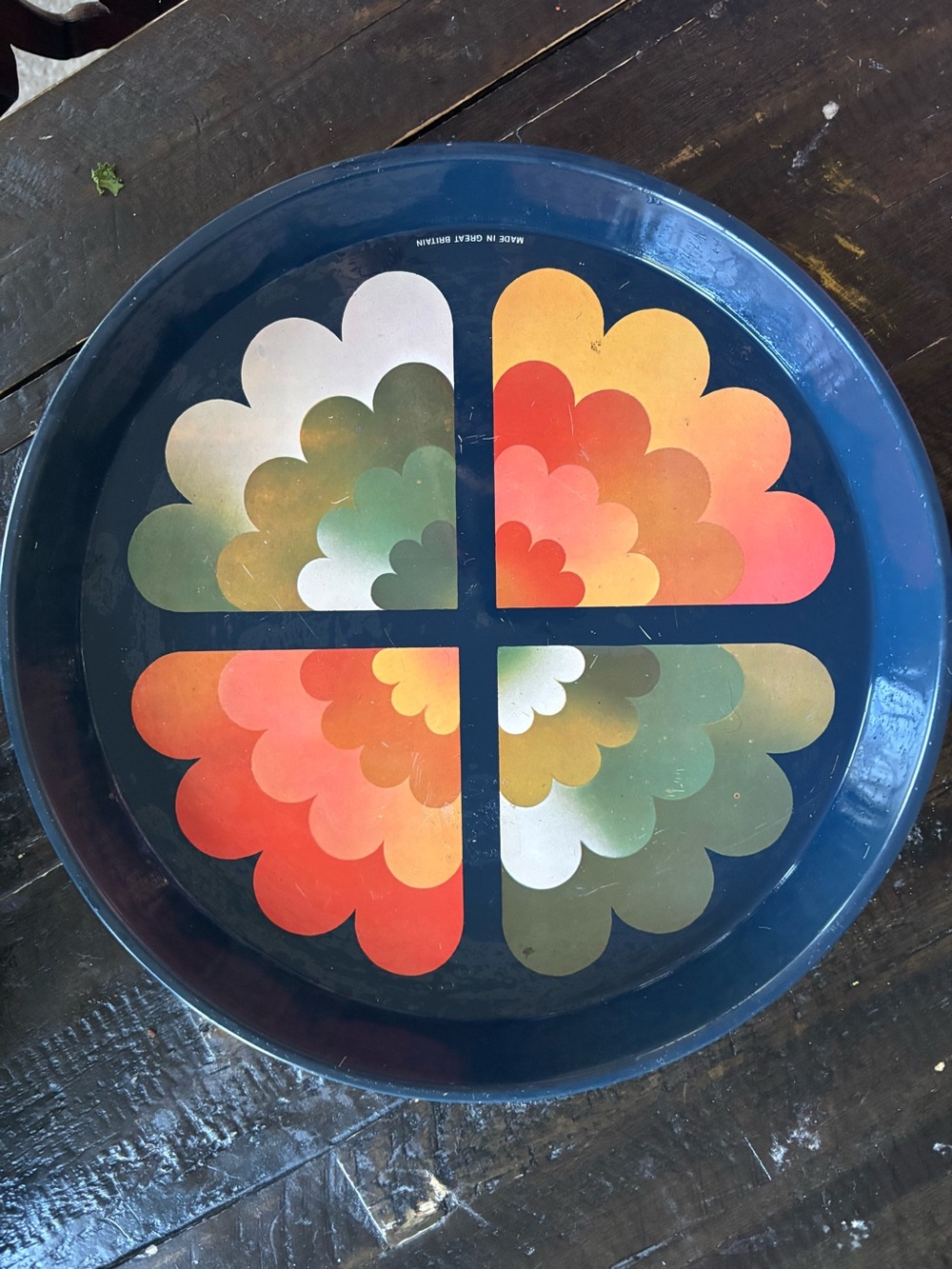 Vintage 1970s Metal Serving Tray Made In Great Britain Retro Space Age Mod Boho